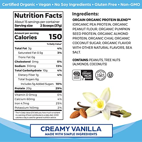 Orgain Organic Simple Vegan Protein Powder, Vanilla - 20g Plant Based Protein Orgain buy supplements canada