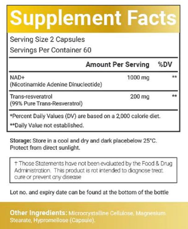 VitaCosmoX NAD+ Supplement 1,200mg per Serving,120 Capsules (Nicotinamide Adenine Dinucleotide) - 60 Servings, Gluten-Free, Vegan VitaCosmoX buy supplements canada