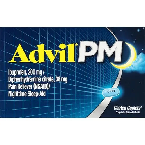 Advil PM Pain Reliever and Nighttime Sleep Aid, Pain Medicine with Ibuprofen for Pain Relief and Diphenhydramine Citrate for a Sleep Aid - 50x2 Coated Caplets Advil buy supplements canada