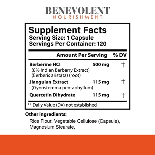 Premium Berberine HCL 730mg - 120 VCAPS Perfect Trio Complex with Non-GMO Jiaogulan Benevolent Nourishment buy supplements canada
