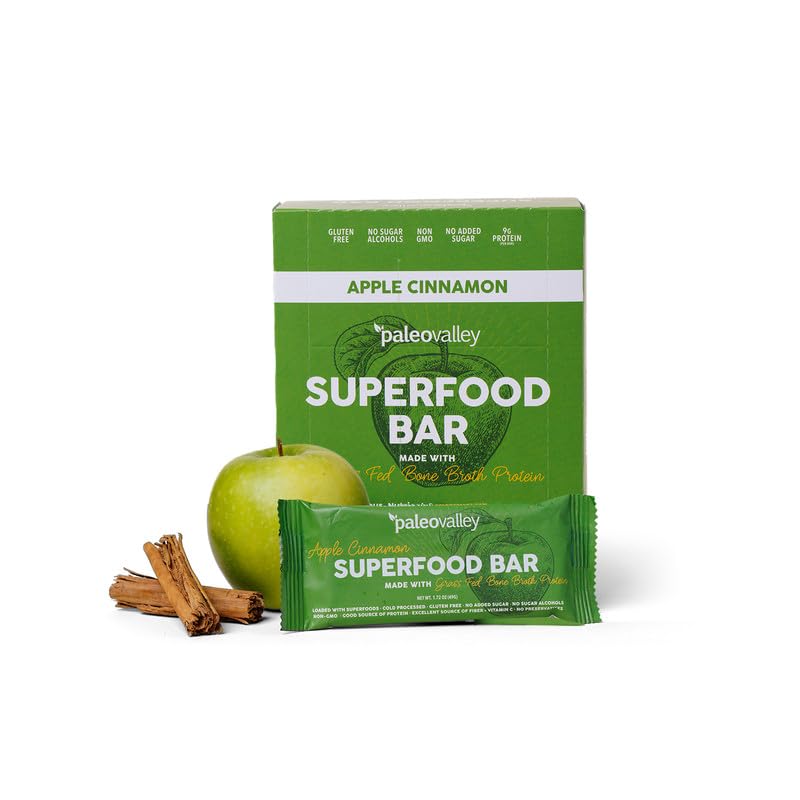 Paleovalley Superfood Bars – Apple Cinnamon– 10 Pack – 9g Protein per Bar – Gluten-Free, Grain-Free, Paleo, Non-GMO – On-the-Go Snack Paleovalley buy supplements canada