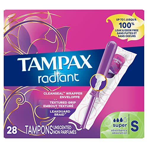 Tampax Radiant Tampons, Super Absorbency, With Leakguard Braid, Unscented, 28 Count Tampax buy supplements canada