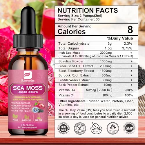 3000mg Sea Moss Liquid Drops - Organic Black Seed Oil & Irish Sea Moss B BEWORTHS buy supplements canada