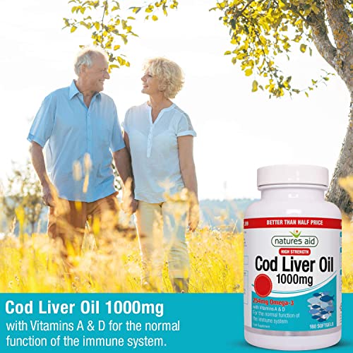 Natures Aid Cod Liver Oil, 1000 mg, 180 Softgel Capsules (High Strength, 254 mg Omega natures aid buy supplements canada