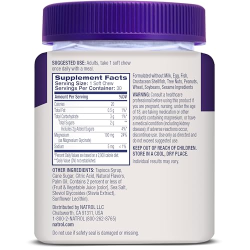 Natrol Magnesium Glycinate Supplements 100mg, Cherry Lemon Soft Chews for Healthy Sleep and Body, Magnesium Glycinate 100mg, Up to a 30 Day Supply Natrol buy supplements canada