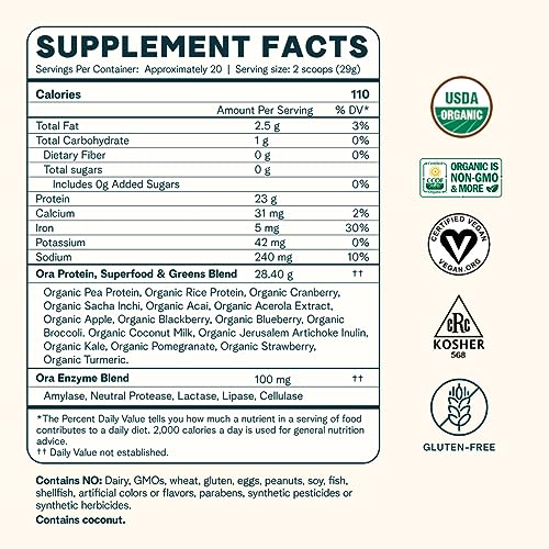 Ora Organic Vegan Protein Powder - 23g Plant Based Protein Powder for Women and Men Ora Organic buy supplements canada