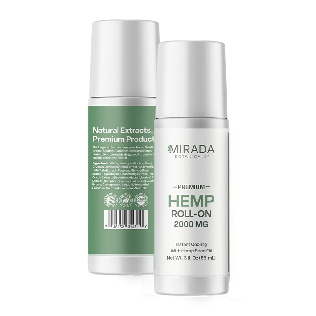 Mirada Botanicals Hemp Cooling Relief Roll-On – 2000mg - Menthol & Arnica – Muscle & Joint Support Mirada Botanicals buy supplements canada