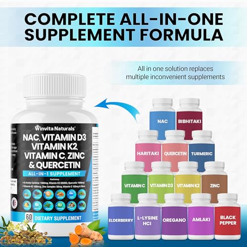 NAC Supplement N-Acetyl Cysteine 1000mg Vitamin C Vitamin D3 K2, Zinc, Turmeric Curcumin Winvita Naturals buy supplements canada