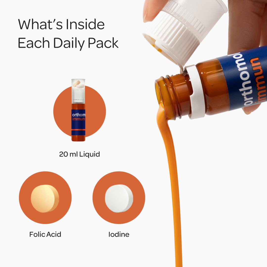 Orthomol Immun, Immune Support Vials for Adults with Vitamin C, Zinc, Selenium, Iodine, Vitamin D, E, A ,B, Calcium, 25+ Immune Boost Nutrients, 1 Serving Per Day for Daily Health (30 Day Supply) Orthomol buy supplements canada