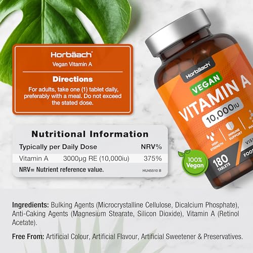 Vitamin A Tablets 10000iu | 180 Count | High Strength Vitamin A as Retinol Acetate Horbäach buy supplements canada