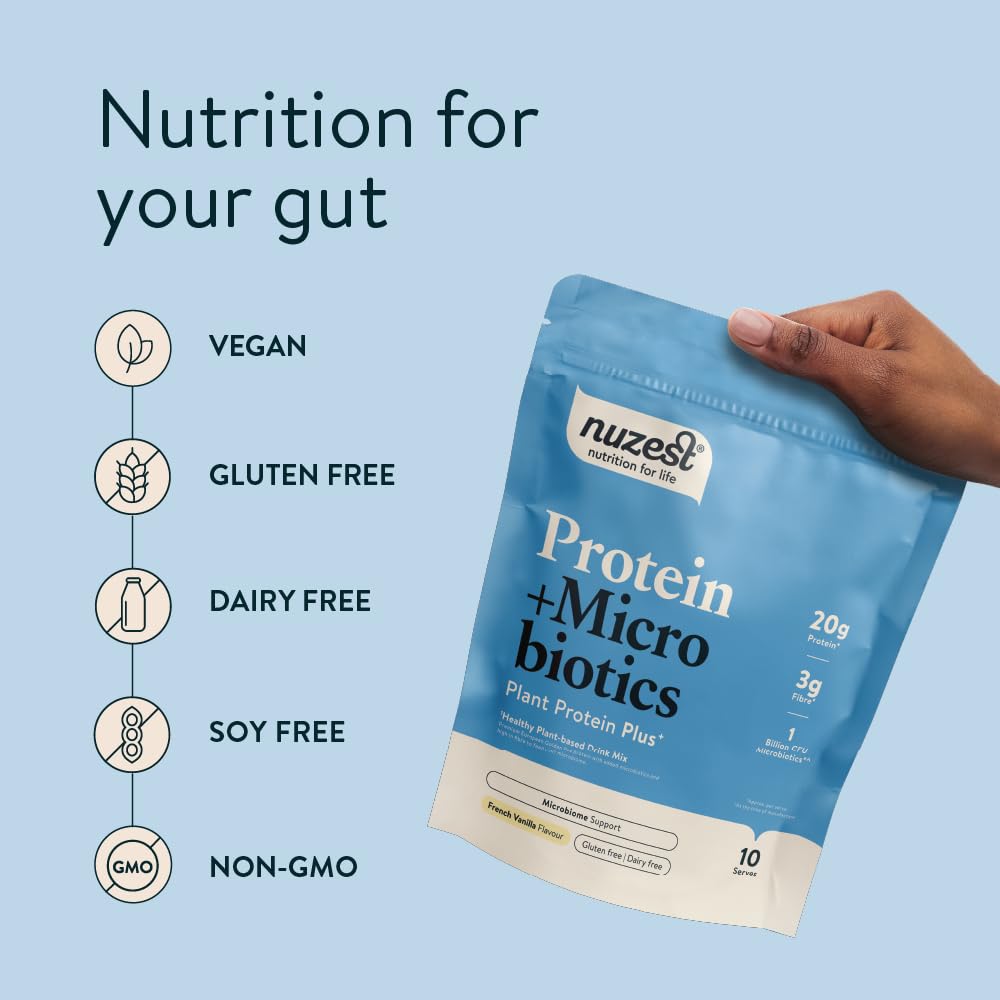 Nuzest - Protein + Microbiotics – Gut Health - Plant Protein Powder - French Vanilla, 300g (10 Servings) Nuzest buy supplements canada