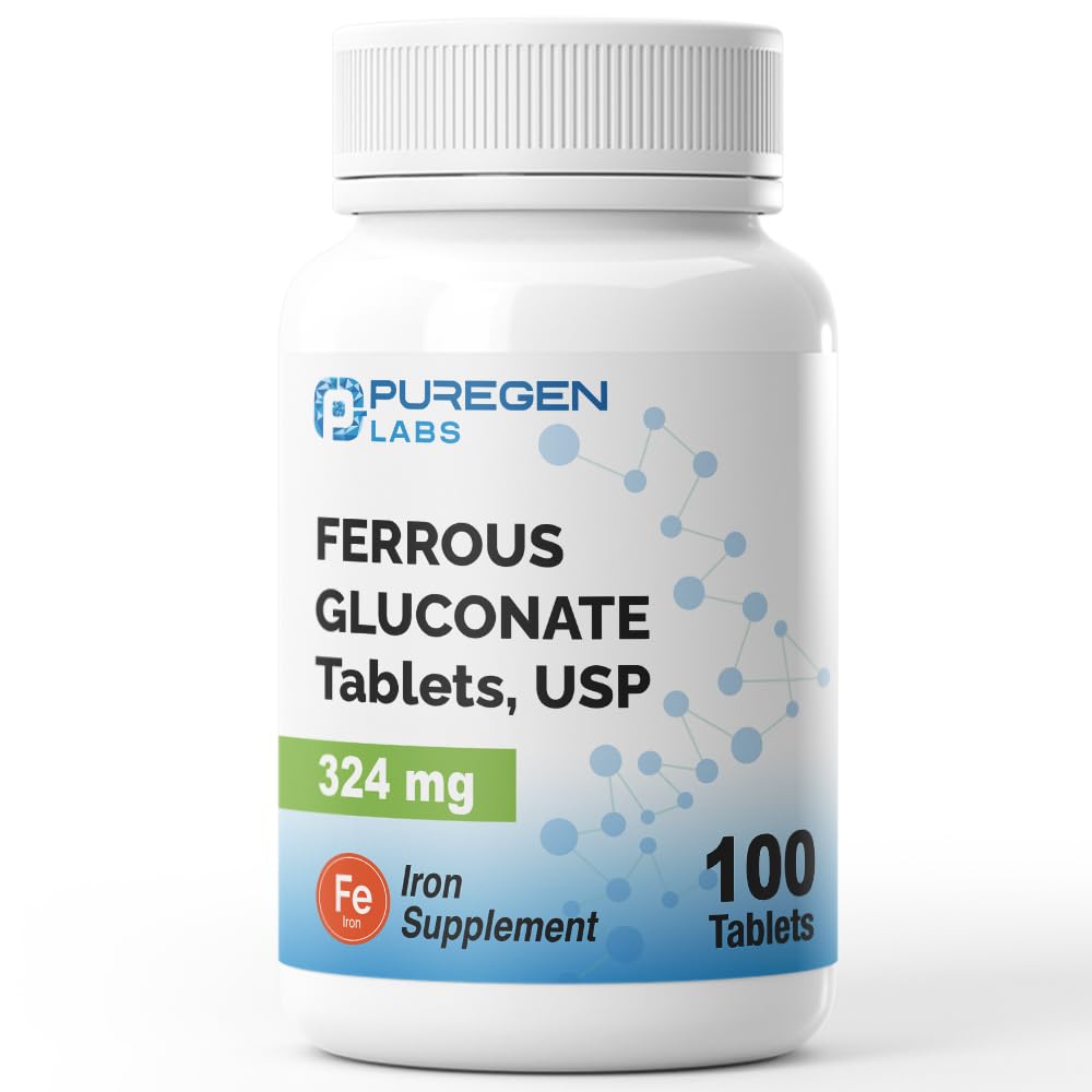Puregen Labs Ferrous Gluconate 324 mg [High Potency] Iron Supplement, Gentle on Stomach - 100 Tablets P Puregen Labs buy supplements canada