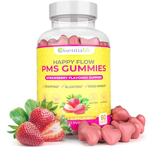 Happy Flow Strawberry-Flavor Chewable PMS Gummies | Hormone Balance Chasteberry Essentialife buy supplements canada