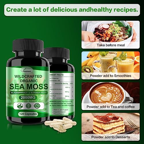 Fleamart 2 Pack Irish Sea Moss Capsules 120ct Raw Organic Sea Moss Wildcrafted Bladder Fleamart buy supplements canada