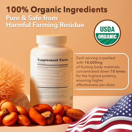 USDA Organic Lions Mane Supplement Capsules with Ashwagandha, Chaga, Reishi, Cordyceps Etta Vita buy supplements canada