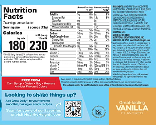 Grow Daily 3+ Shake Mix 7-serving Canister by Healthy Heights - Protein Powder (Vanilla) Healthy Height buy supplements canada
