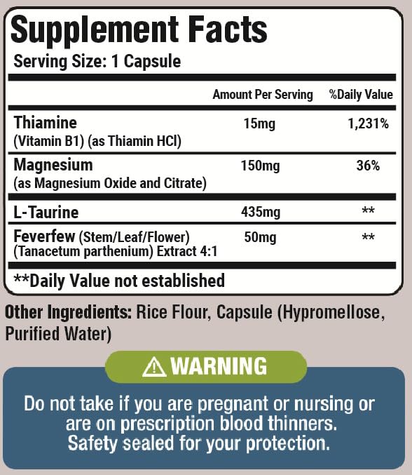 Basic Vigor Migrastil Migraine Support Capsules. Feverfew, Magnesium, Taurine & Vitamin B1 for Migraines Natural Supplement. Made in The USA. Vegan and Gluten Free. Basic Vigor buy supplements canada