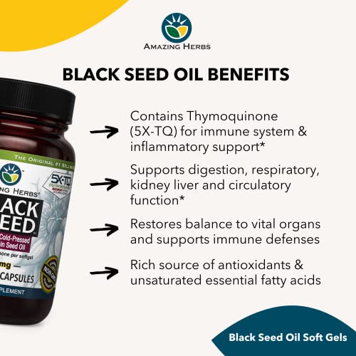 Amazing Herbs Premium Black Seed Oil Capsules - Cold Pressed Nigella Sativa Aids Amazing Herbs buy supplements canada