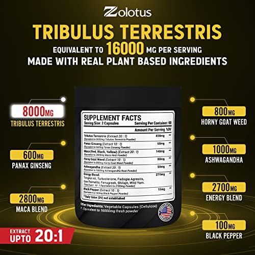 13in1 Tribulus Terrestris Capsules - 16000mg Per Serving with Maca, Horny Goat Weed Zolotus buy supplements canada