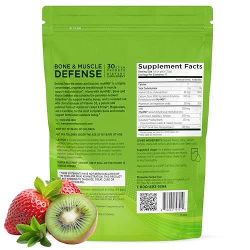 Bone & Muscle Defense Stick Pack | HMB + Leucine Amino Blend for Muscle Support | Protein Growth & Strength Formula for Women & Men | Fertility & Energy Support | Convenient On-the-Go Supplement GREEN VALLEY NATURALS buy supplements canada