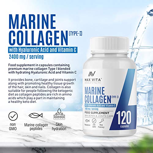 Marine Collagen Type 1 2400mg - 120 Capsules Supplement with Hyaluronic Acid and Vitamin C MAX VITA MAXIMUM VITALITY buy supplements canada