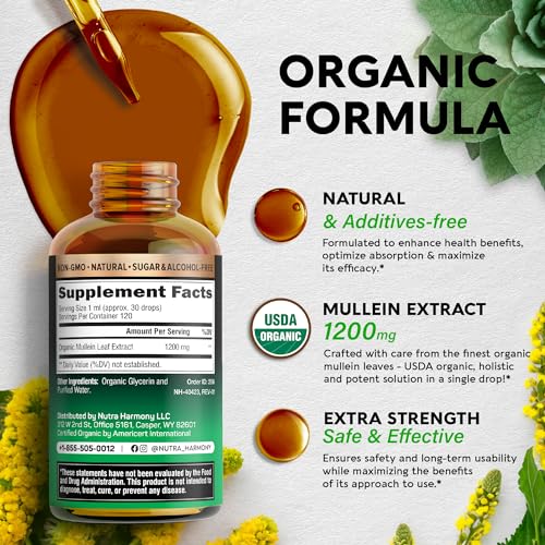 USDA Organic Mullein Drops for Lungs - Mullein Leaf Extract Supplement - Made in USA NUTRAHARMONY buy supplements canada