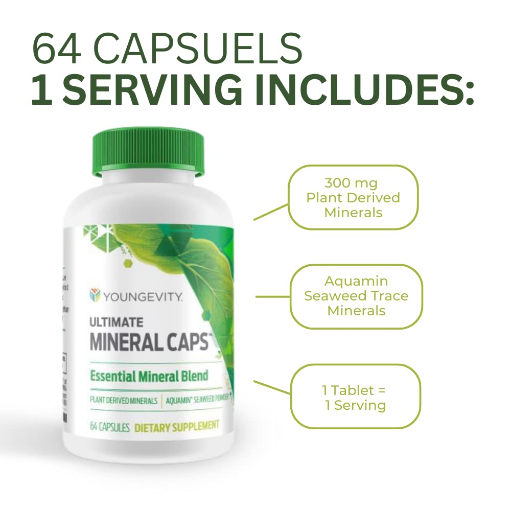 Youngevity Ultimate Mineral Caps™ - 70+ Essential Full Spectrum Trace Minerals - Nutrient-Dense, Derived from Humic & Aquamin Seaweed (64 Capsule) Youngevity buy supplements canada