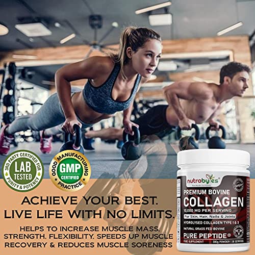Pure Hydrolysed Collagen Powder 10000mg Bovine Type 1 & 3 Unflavoured|High Strength Protein Peptides for Women & Men NUTRABYTES buy supplements canada