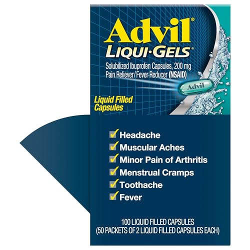 Advil Liqui-Gels Pain Reliever and Fever Reducer, Pain Medicine for Adults with Ibuprofen 200mg for Headache, Backache, Menstrual Pain and Joint Pain Relief - 50x2 Liquid Filled Capsules Advil buy supplements canada