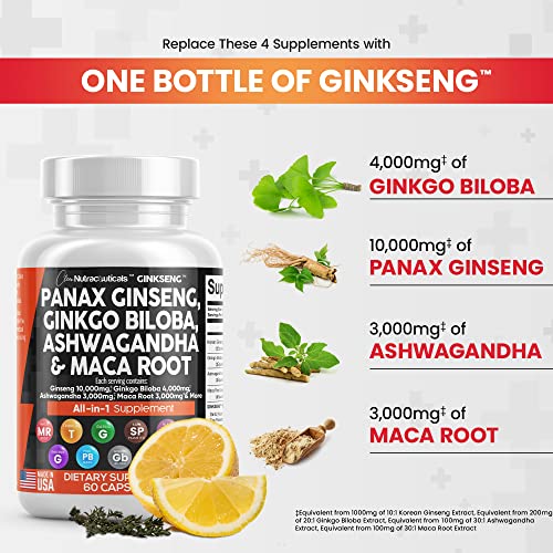 Panax Ginseng 10000mg Ginkgo Biloba 4000mg Ashwagandha Maca Root Clean Nutraceuticals buy supplements canada