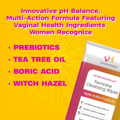 vH essentials Feminine Cleansing Wipes - pH Balanced, Prebiotics, Tea Tree & Aloe, Soothing Witch Hazel vH essentials buy supplements canada