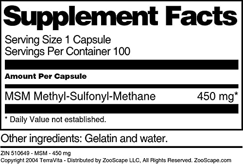 MSM - 450 mg (100 Capsules, ZIN: 510649) - 3 Pack Terravita buy supplements canada