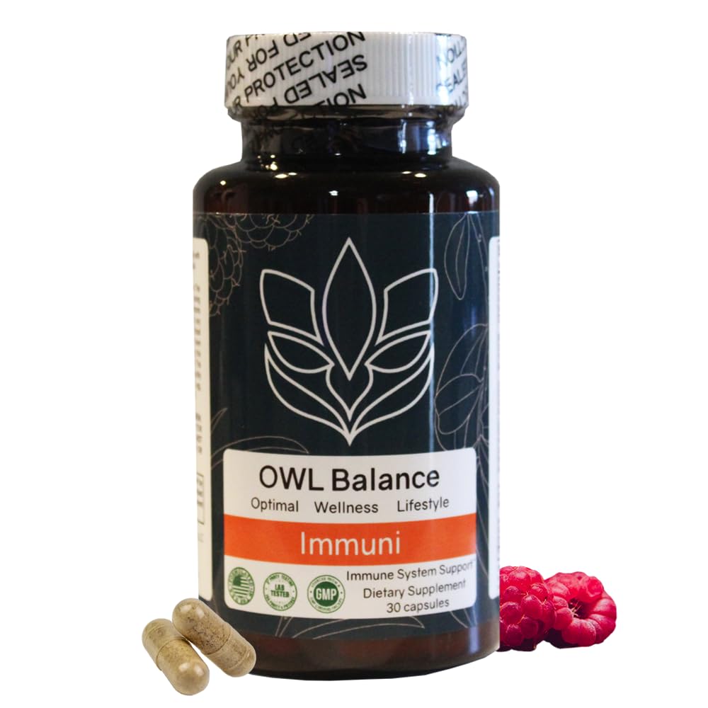 Immuni - Immune Support - Vitamin Supplement for Cold & Flu Relief - Natural Immunity System Booster - Vitamin C & E, Rasberry Fruit Powder, Green Tea Leaf, Olive leaf, and more - 30 Capsules OWL Balance buy supplements canada