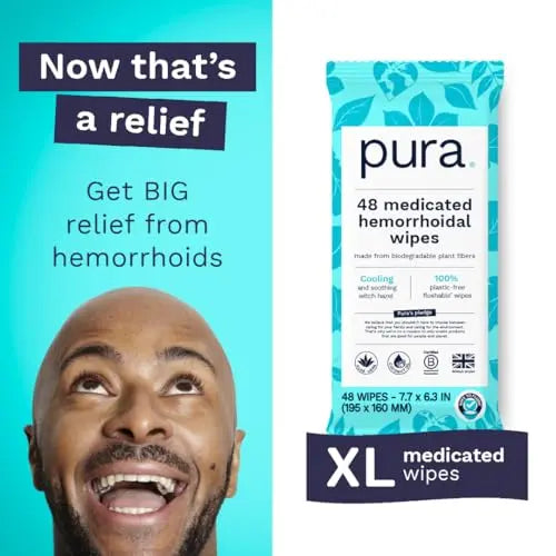 Pura Flushable Hemorrhoid Wipes XL, 48 Count, Medicated with Cooling Witch Hazel, Aloe & Coconut Oil, Fast Relief, Fragrance-Free, 100% Plastic-Free Pura buy supplements canada