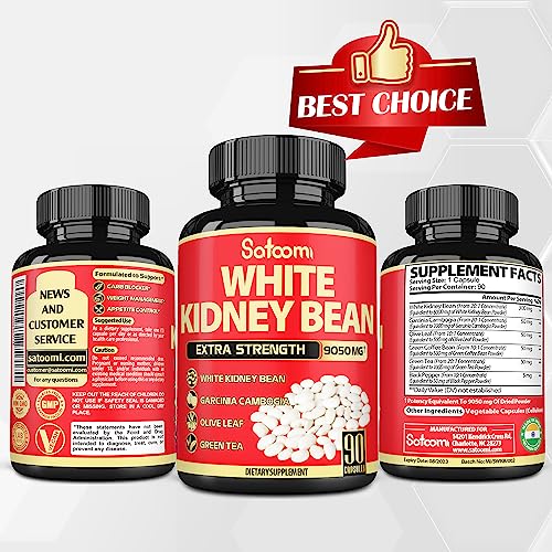 Pure White Kidney Bean Extract Capsules - 6 Herbal Ingredients 9050 mg Equivalent Satoomi buy supplements canada