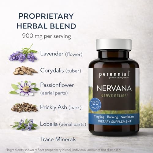 Perennial Nervana – Herbal Nerve Support for Tingling, Burning & Numbness Relief – Promotes Calm Focus & Stress Resilience – Non-Drowsy Mood Balance – 120ct* Perennial buy supplements canada