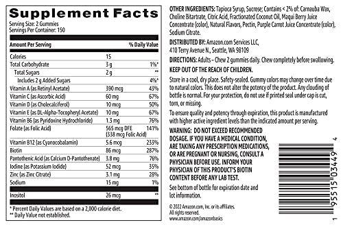 Amazon Basics Adult Multivitamin Gummies, Mixed Berry & Cherry, 150 Gummies, 75-Day Supply Amazon Basics buy supplements canada