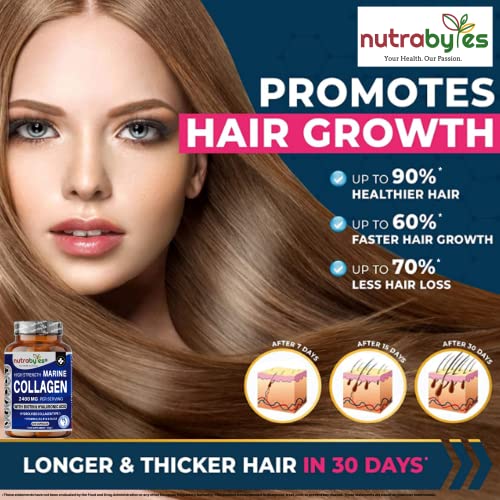 High Strength Marine Collagen 2400mg with Hyaluronic Acid 100mg, Biotin, Vitamin C, D3, B12 and Silica NUTRABYTES buy supplements canada