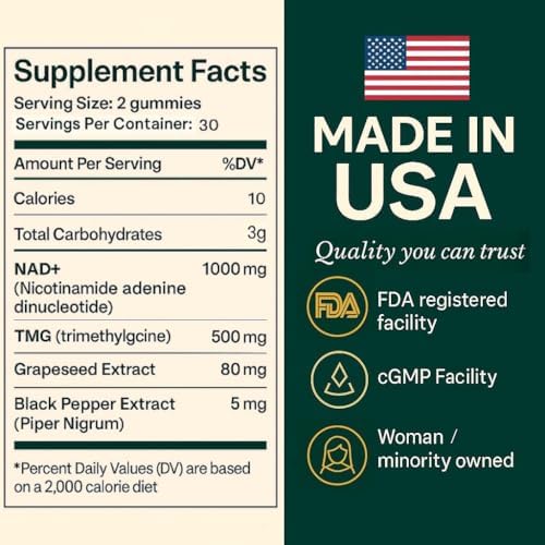 b.Ready NAD+ Gummies, Premium 1000 mg NAD Supplement with 500 mg TMG, Grape Seed & Black Pepper Extract – NAD+ for Healthy Aging, Cellular Energy & Antioxidant Support, Vegan, Sugar-Free, 60 Count b.Ready buy supplements canada