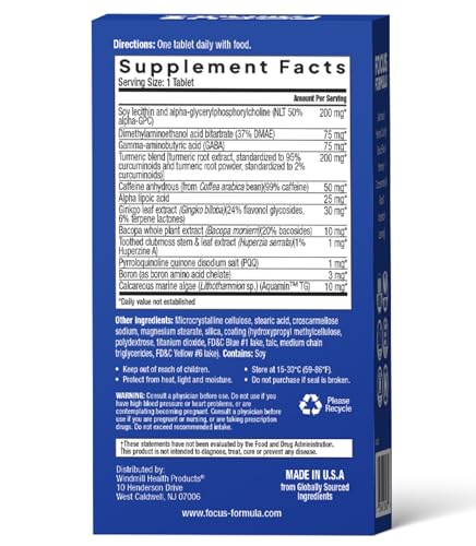 Focus Formula Nootropic Brain Supplement, Focus Capsules for Concentration, Supports Energy, Brain Booster with GABA, DMAE, and BACOPA, Memory Support Supplement, Cognitive Support, 60 Veggie Tablets Focus Formula buy supplements canada