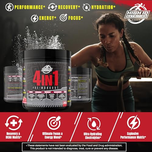 High IQ Nutrition 4 in 1 Lychee Flavored Pre Workout Powder 200mg Caffeine | Energy, Focus High IQ Nutrition buy supplements canada