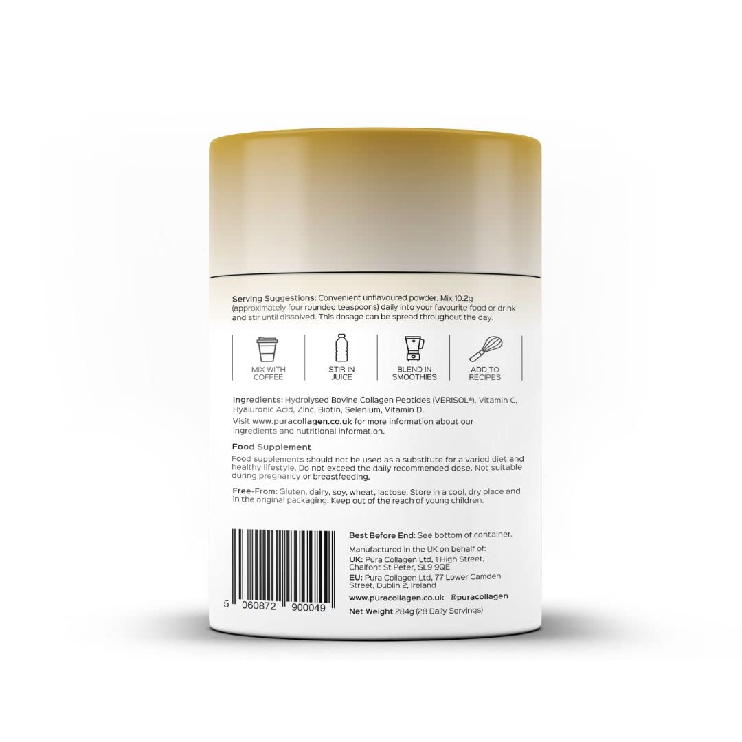 Pura Collagen Powdered Supplement Glow+, 10,000mg Hydrolysed Peptides, Hyaluronic Acid, Vitamins & Minerals, 28 Servings, 284 g Pura Collagen buy supplements canada