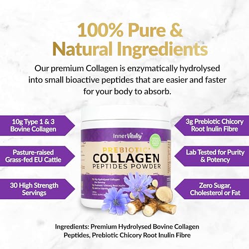 Prebiotic Collagen Powder - 390g Hydrolysed Bovine Collagen Peptides with Prebiotics for Gut Health & Skin Inner Vitality buy supplements canada