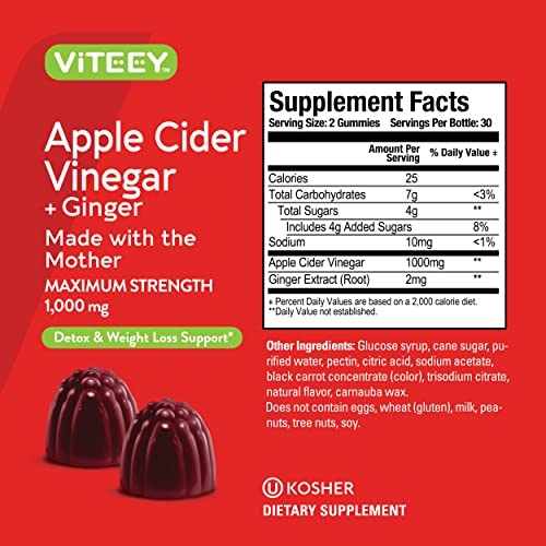 Apple Cider Vinegar Gummies 1,000mg Plus Ginger, ACV with The Mother, Detox Cleanse Viteey buy supplements canada
