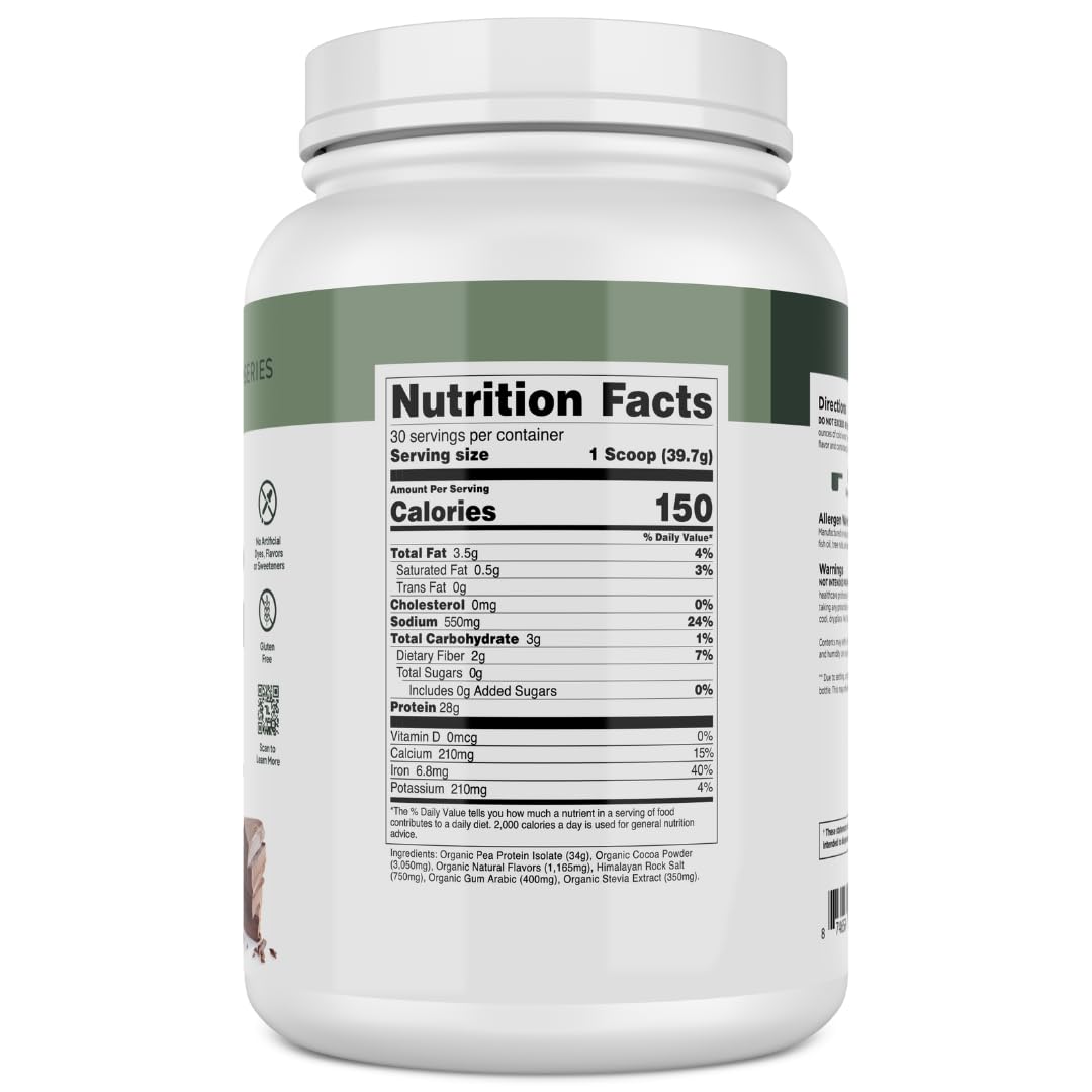 Transparent Labs 100% Pea Protein Powder - 28g Organic Plant Protein per Serving, Clean Pea Isolate Powder, USDA Organic, Vegan, Gluten-Free, Sugar-Free, Non-GMO - 30 Servings, Chocolate Transparent Labs buy supplements canada