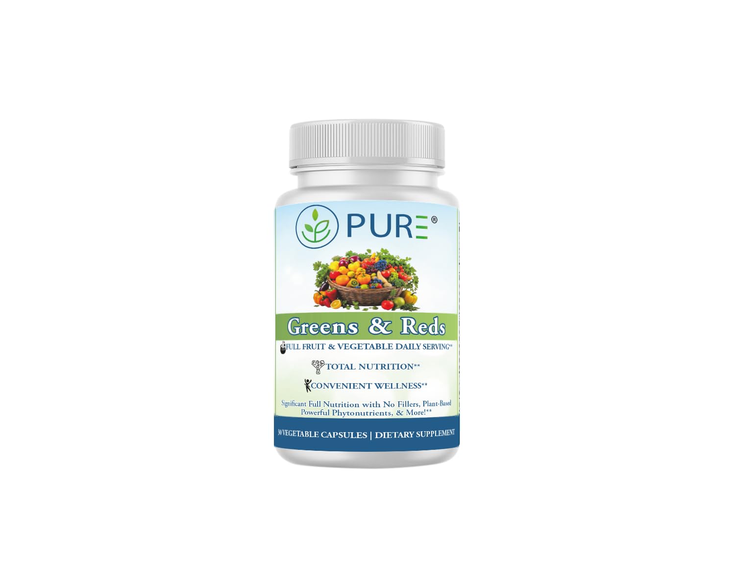 PURE® Greens & Reds Capsules - 30 Servings - 9 Daily Servings of Fruits & Vegetables in 1 Capsule - PhytoServ® Superfood Blend with Broccoli, Kale & Berries - Plant-Based Phytonutrient Shield PURE buy supplements canada
