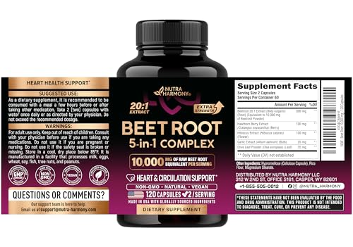 Beet Root 5-in-1 Complex Capsules - Healthy Blood Pressure Support Supplement for Heart & Circulation Support - Olive Leaf, Hawthorn Berry & Hibiscus NUTRAHARMONY buy supplements canada