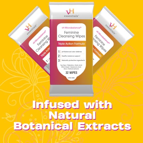 vH essentials Feminine Cleansing Wipes - pH Balanced, Prebiotics, Tea Tree & Aloe, Soothing Witch Hazel vH essentials buy supplements canada