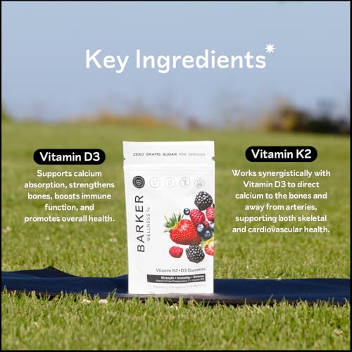 Barker Wellness D3 K2 Vitamin Gummies – Max Potency 6000IU D3 + 200mcg K2 for Strong Bones, Cardiovascular Wellness, Immune Support | Vegan, Sugar-Free, Delicious Mixed Berry | 30 Servings Barker Wellness Co buy supplements canada