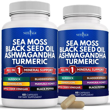 Silica Sea Moss 3000mg Black Seed Oil 2000mg Ashwagandha 1000mg Turmeric 1000mg NEW AGE buy supplements canada